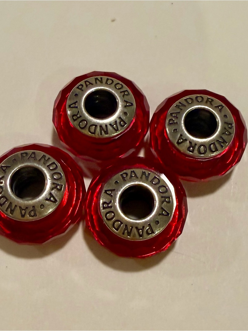 Pandora Red Faceted Murano Glass Charm Beads - Set of 4